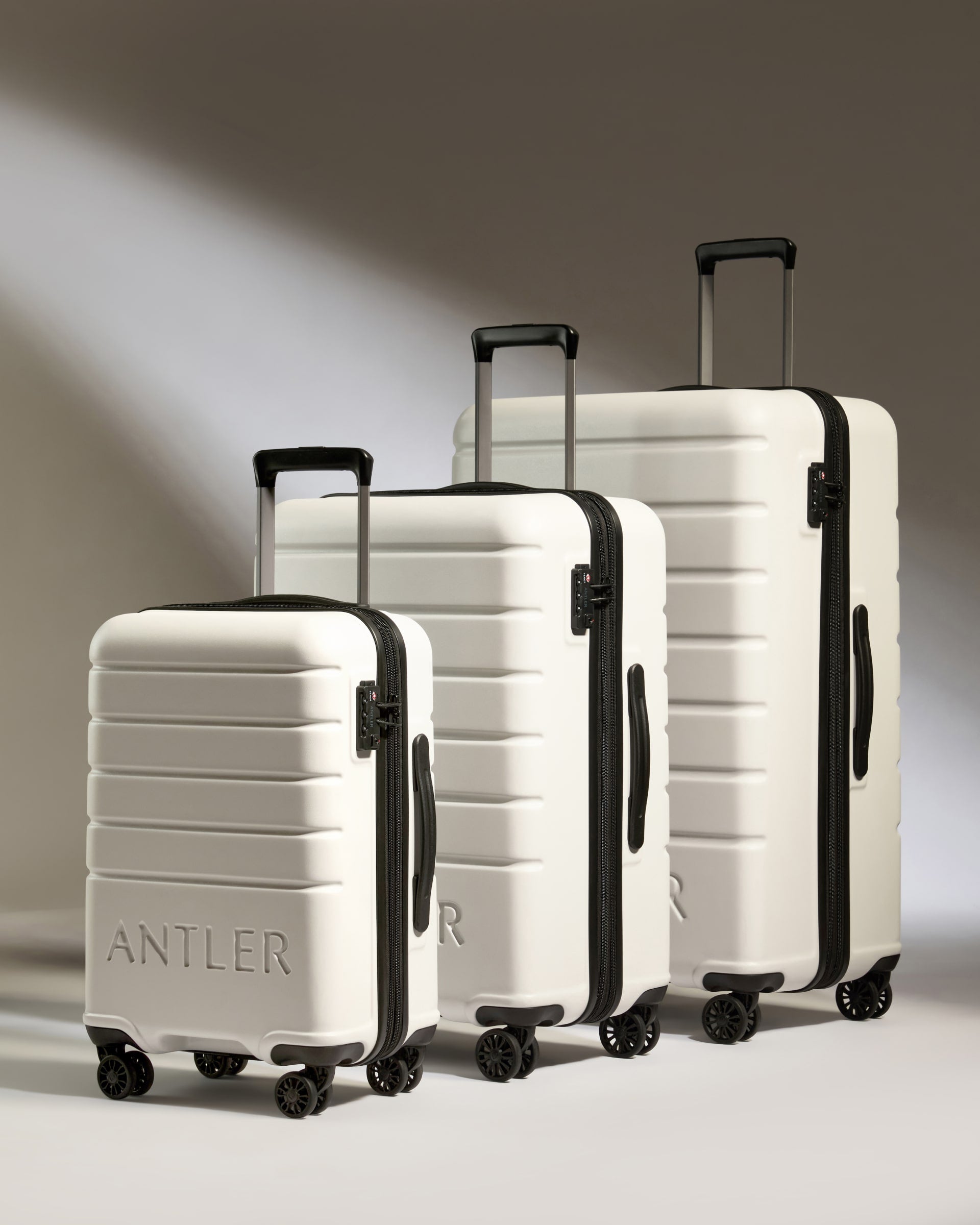 Expandable Carry on Luggage Set Grey Lightweight Hard Shell Suitcase Antler Luggage Australia