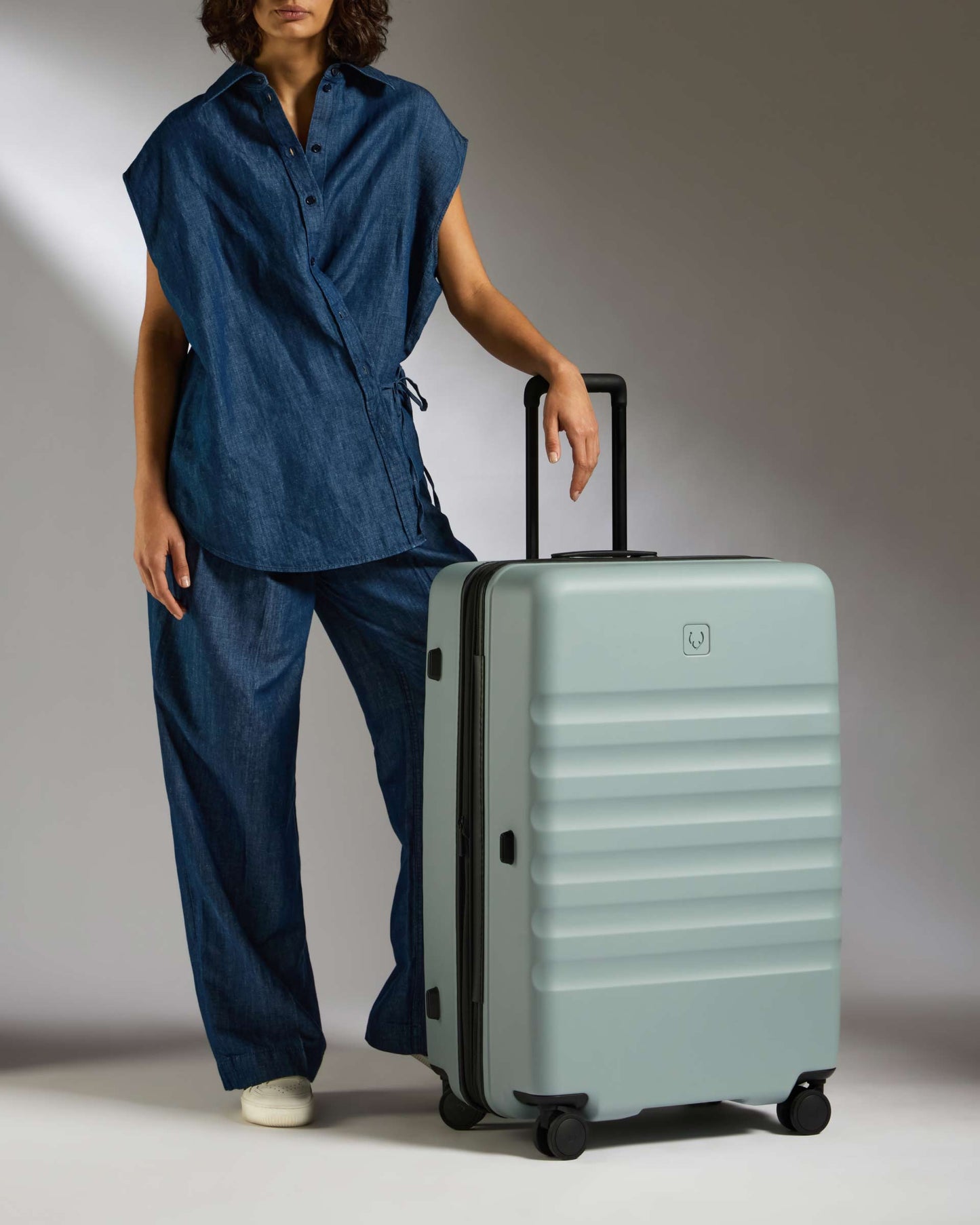 Large Suitcase in Mist Blue - Icon Stripe