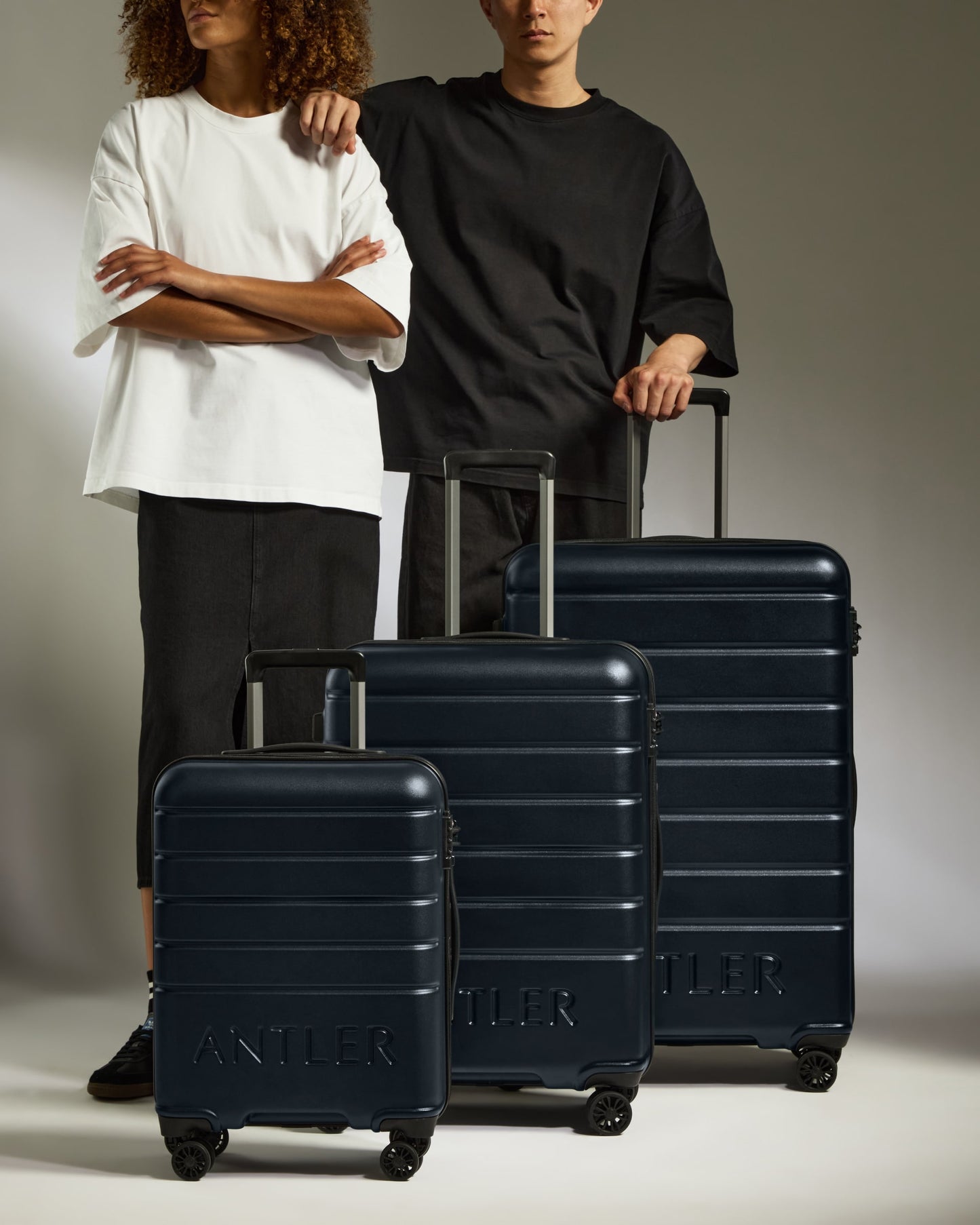 Expandable Carry-on Luggage Set in Dark Navy - Logo