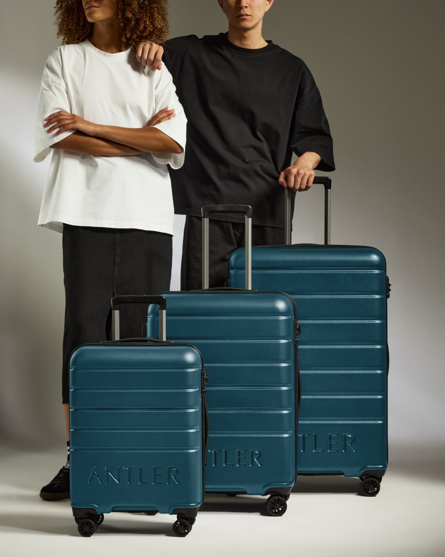 Expandable Carry-on Luggage Set in Soft Blue - Logo